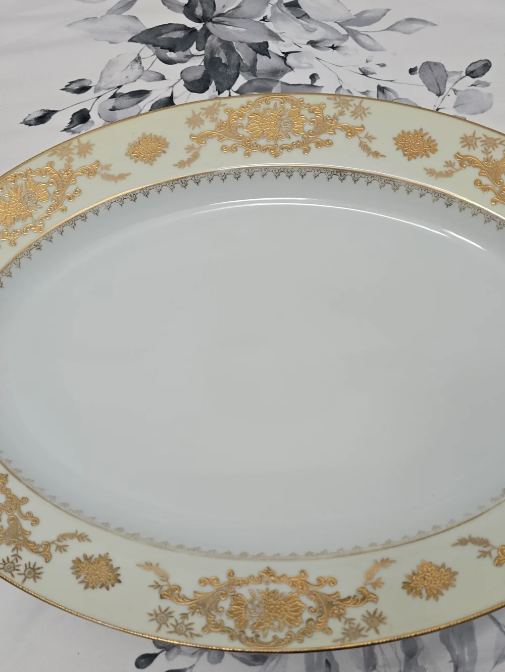 Vintage Wiss China Oval Serving Tray Porcelain Japan White Gold Floral Filigree